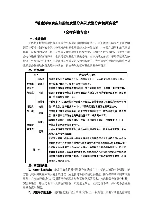 质壁分离及质壁分离复原实验会考实验专业