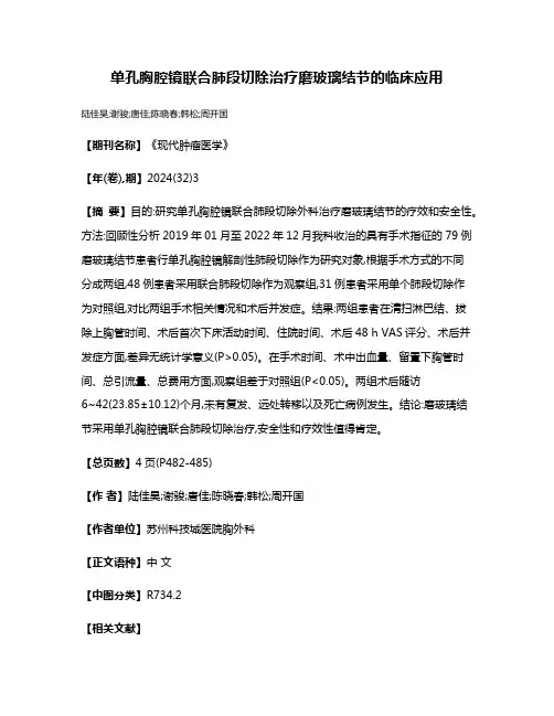 单孔胸腔镜联合肺段切除治疗磨玻璃结节的临床应用