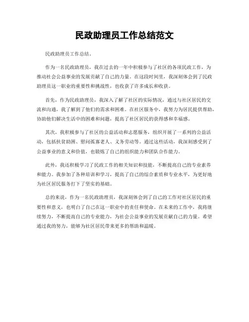 民政助理员工作总结范文