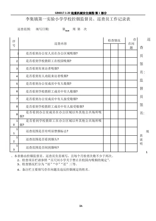 学校控烟监督员、巡查员工作记录表