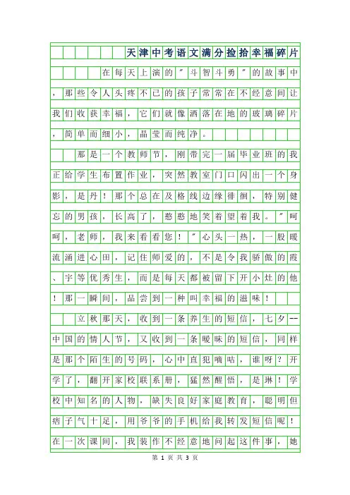 2019年天津中考语文满分作文范文-捡拾幸福碎片