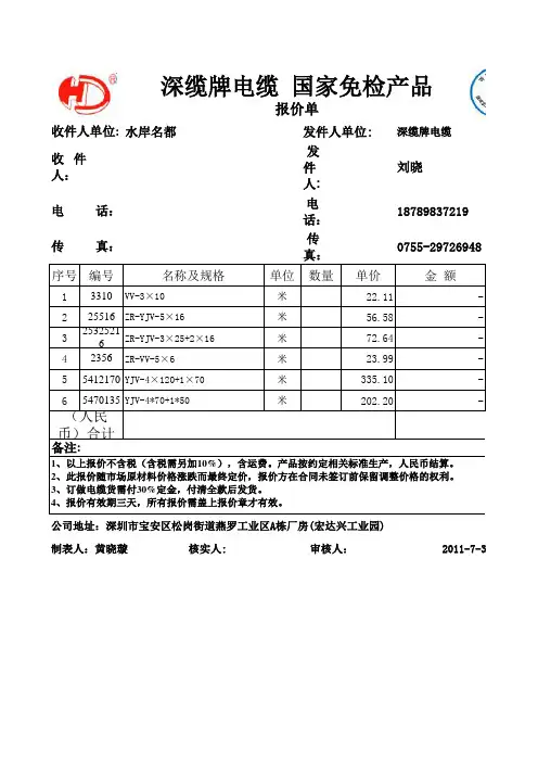 电缆报价单