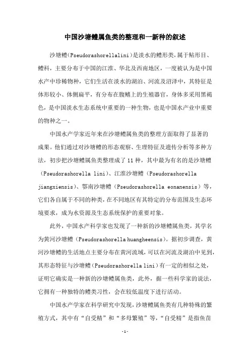 中国沙塘鳢属鱼类的整理和一新种的叙述