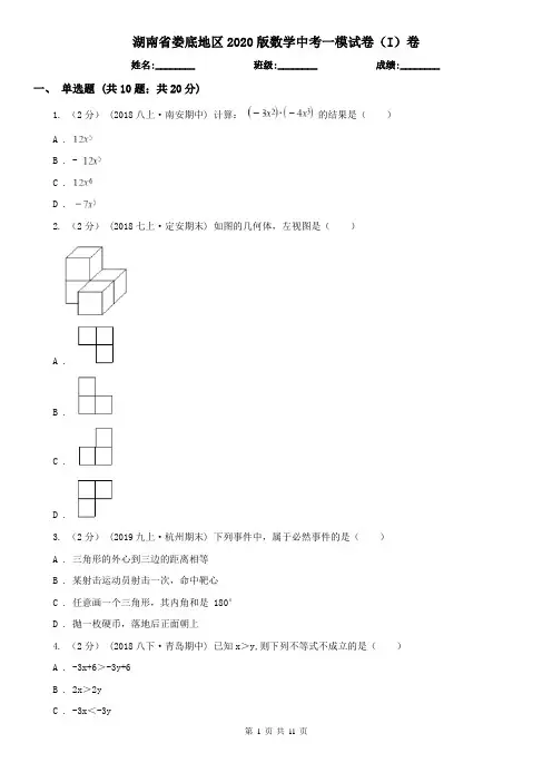 湖南省娄底地区2020版数学中考一模试卷(I)卷