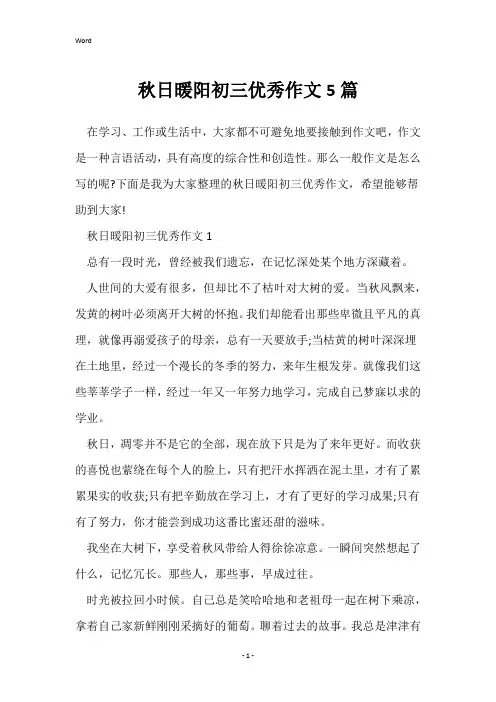 秋日暖阳初三优秀作文5篇