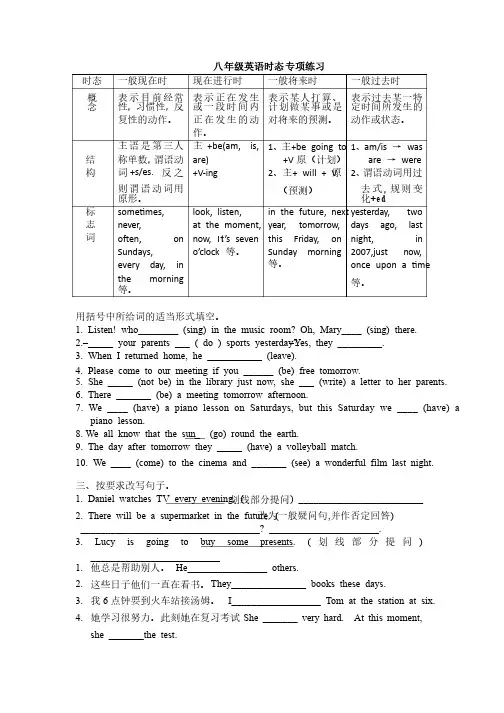 八年级英语时态专项练习