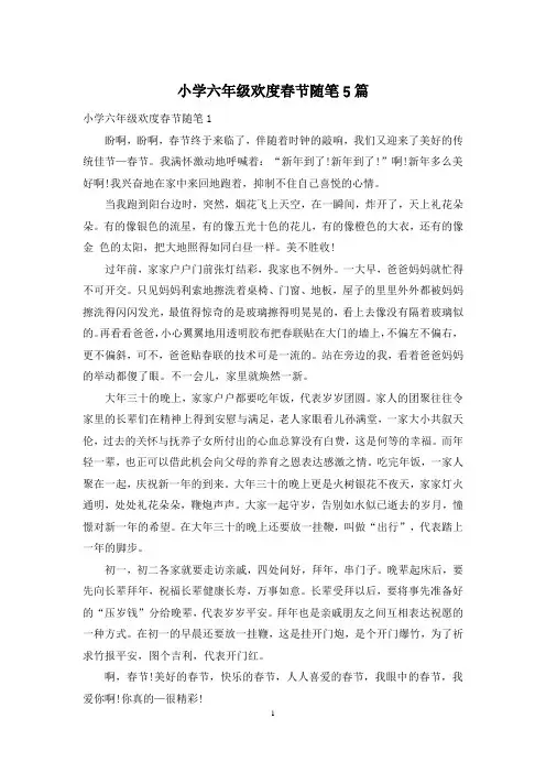 小学六年级欢度春节随笔5篇