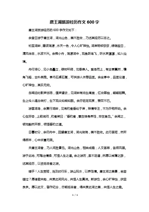 唐王湖旅游经历作文600字