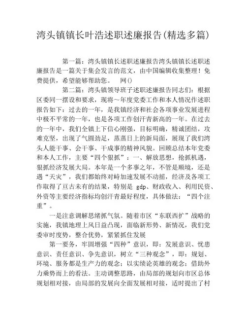 湾头镇镇长叶浩述职述廉报告(精选多篇)