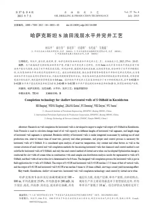 哈萨克斯坦S 油田浅层水平井完井工艺