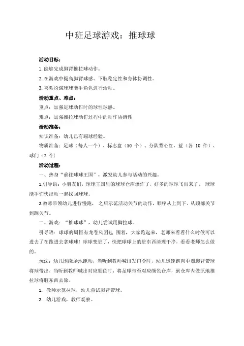 中班足球游戏：推球球