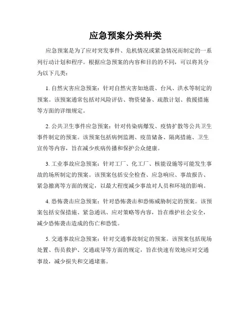 应急预案分类种类