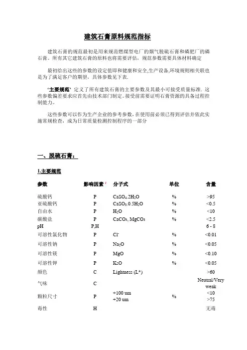 建筑石膏粉生产工艺技术-建筑石膏原料规范指标
