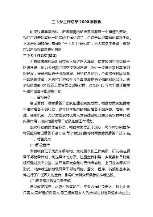 三下乡工作总结2000字模板