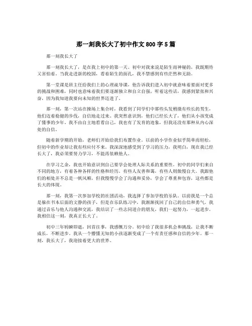 那一刻我长大了初中作文800字5篇