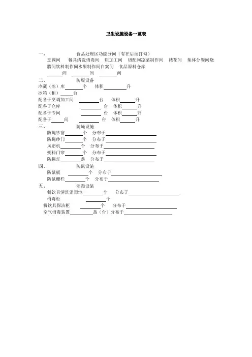 卫生设施设备一览表