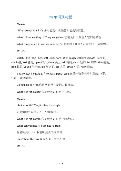 牛津英语2B单词及句型