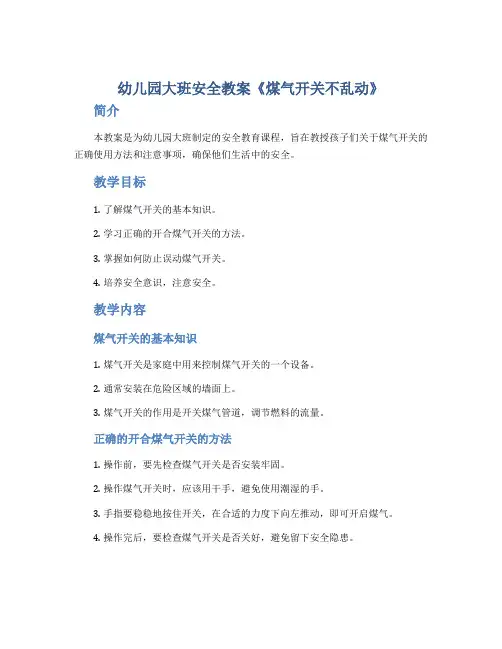 幼儿园大班安全教案《煤气开关不乱动》