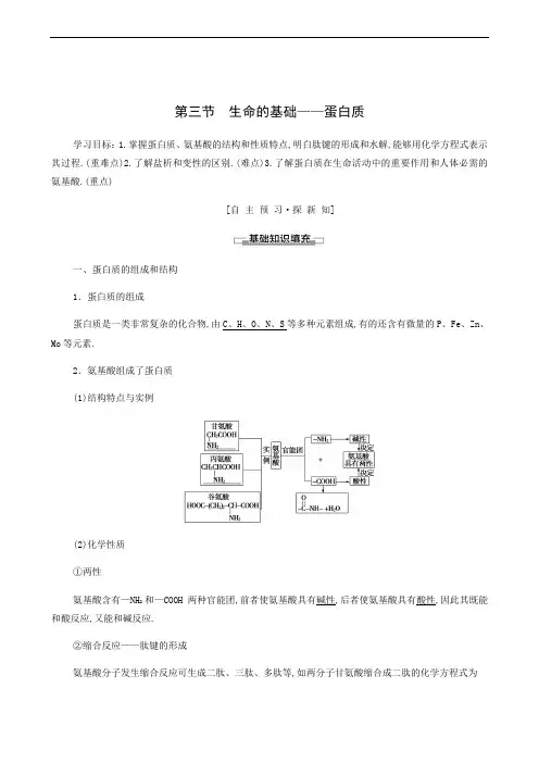 人教版高中化学选修1 同步学习 第1章 第3节 生命的基础——蛋白质