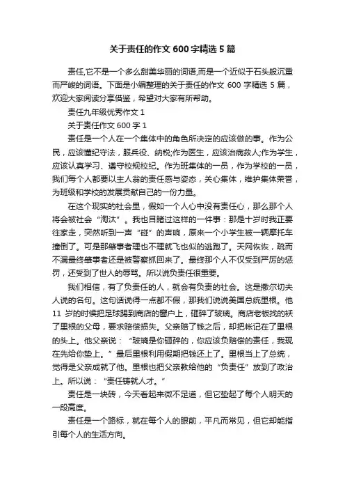 关于责任的作文600字精选5篇