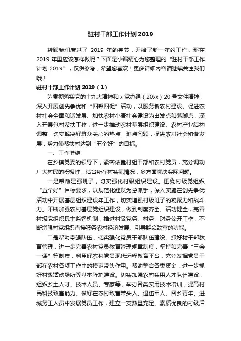 驻村干部工作计划2019