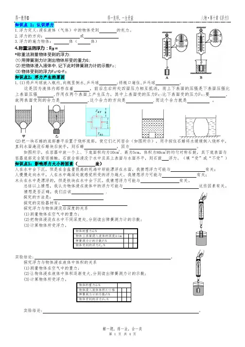 八年级物理第10章浮力知识点