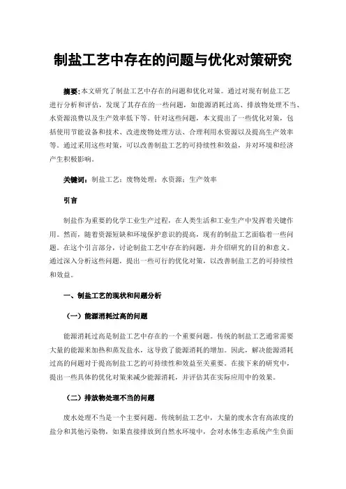 制盐工艺中存在的问题与优化对策研究