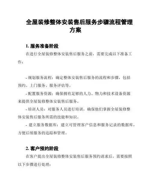 全屋装修整体安装售后服务步骤流程管理方案