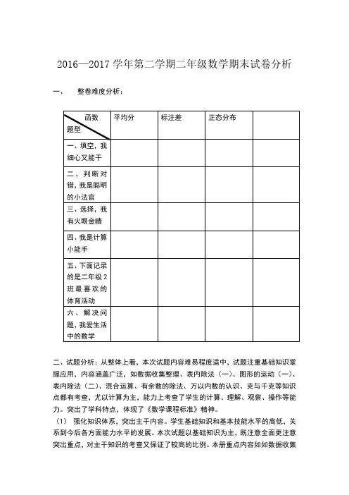 二年级数学试卷分析 3