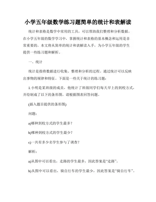 小学五年级数学练习题简单的统计和表解读