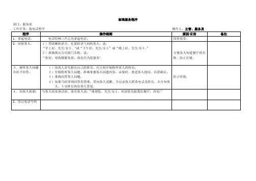 酒店SOP标准化流程