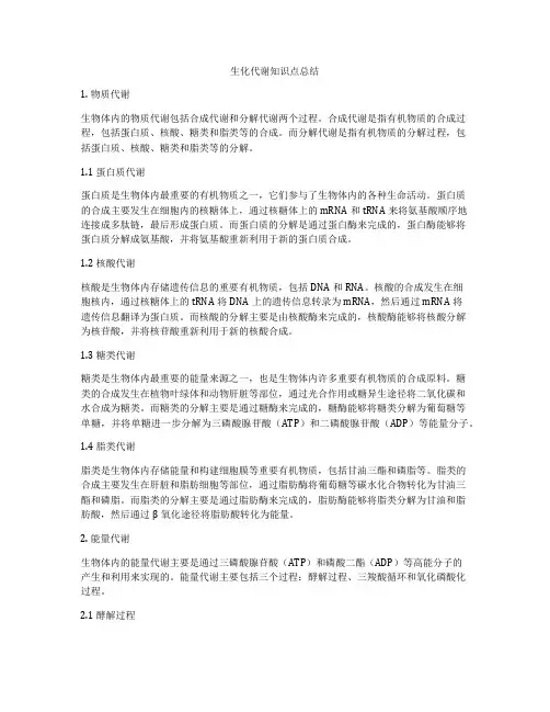 生化代谢知识点总结