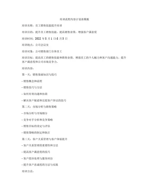培训流程内容计划表模板