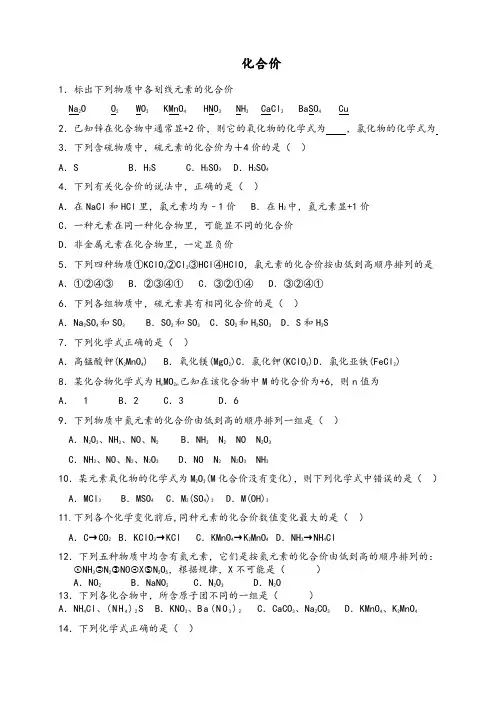 初中化学化合价练习题