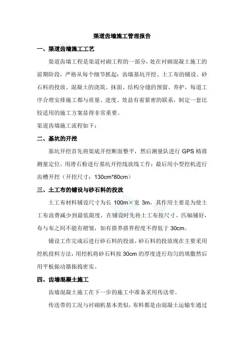 渠道齿墙施工管理报告
