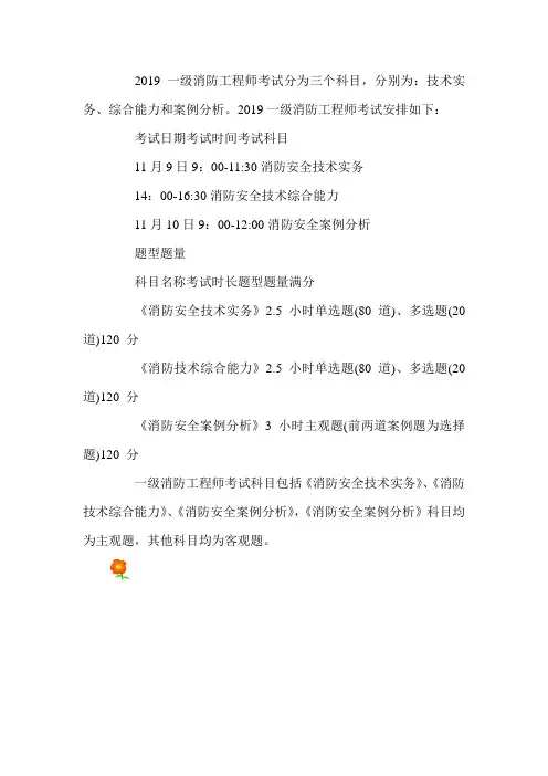 2019一消报考指南：一级消防工程师考试题型与分值