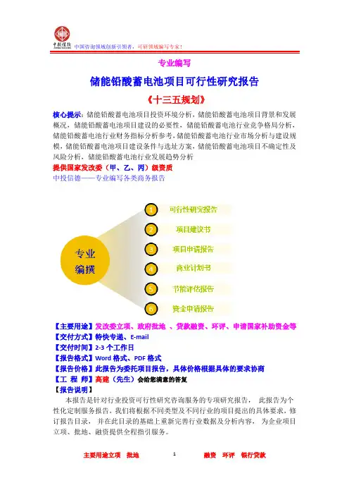 储能铅酸蓄电池项目可行性研究报告