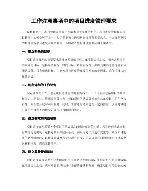 工作注意事项中的项目进度管理要求