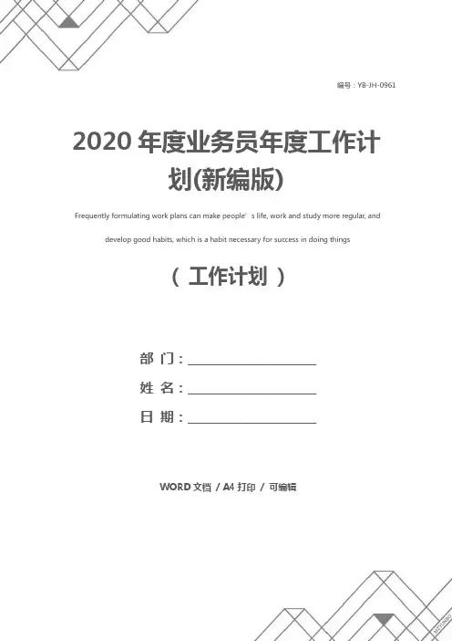 2020年度业务员年度工作计划(新编版)