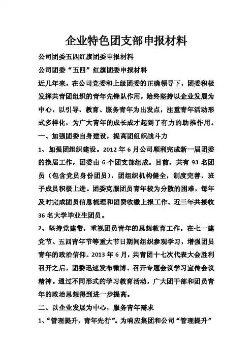 企业特色团支部申报材料