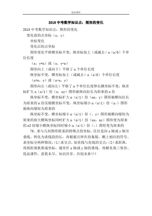 优品课件之2018中考数学知识点：图形的变化