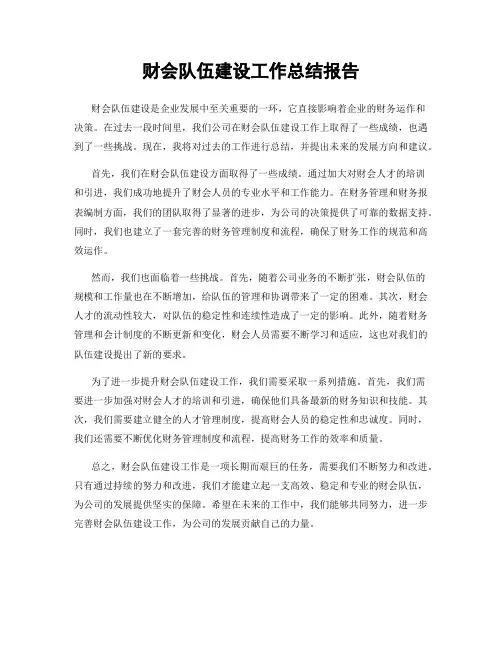 财会队伍建设工作总结报告