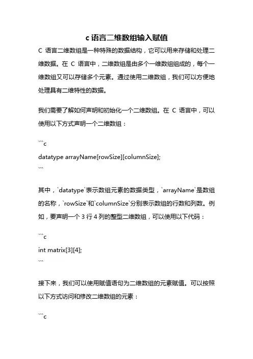 c语言二维数组输入赋值