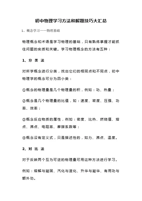初中物理学习方法和解题技巧大汇总