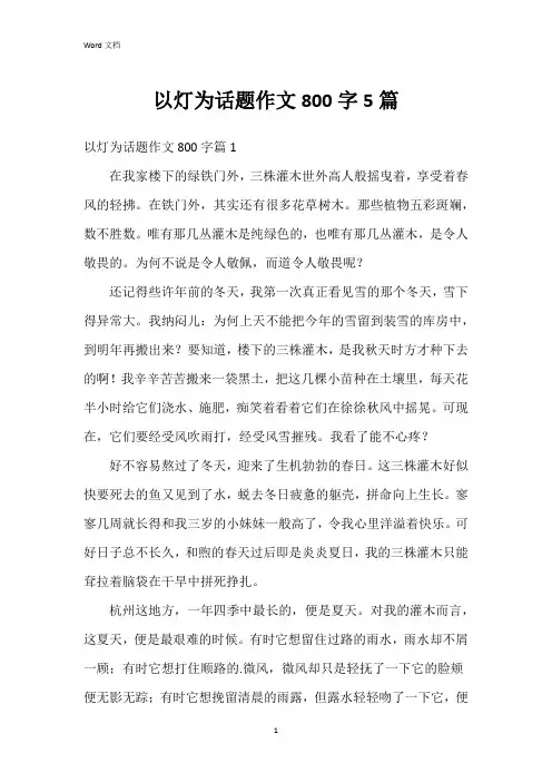 以灯为话题作文800字5篇