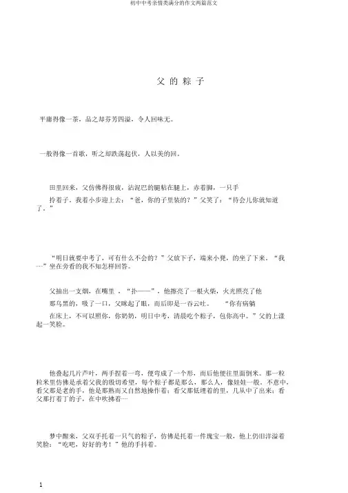 初中中考亲情类满分的作文两篇范文