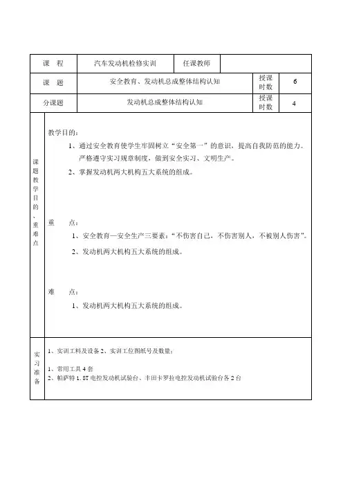 1安全教育、发动机总成整体结构认知