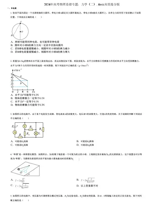 2024年高考物理易错专题：力学(二).docx高效提分版