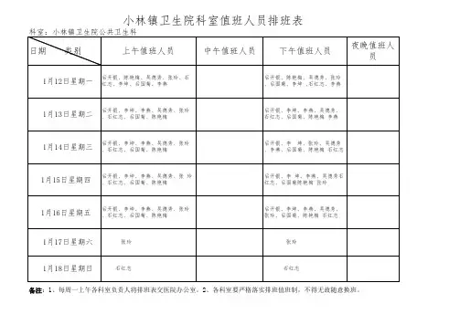 科室一周值班排班表