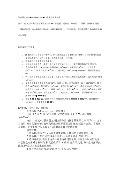 聚丙烯的典型应用范围